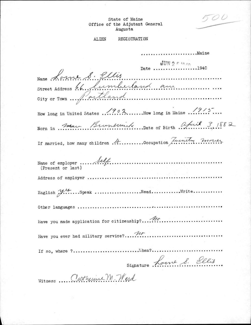 Miniature of Alien Registration- Ellis, Lorne S. (Portland, Cumberland County)