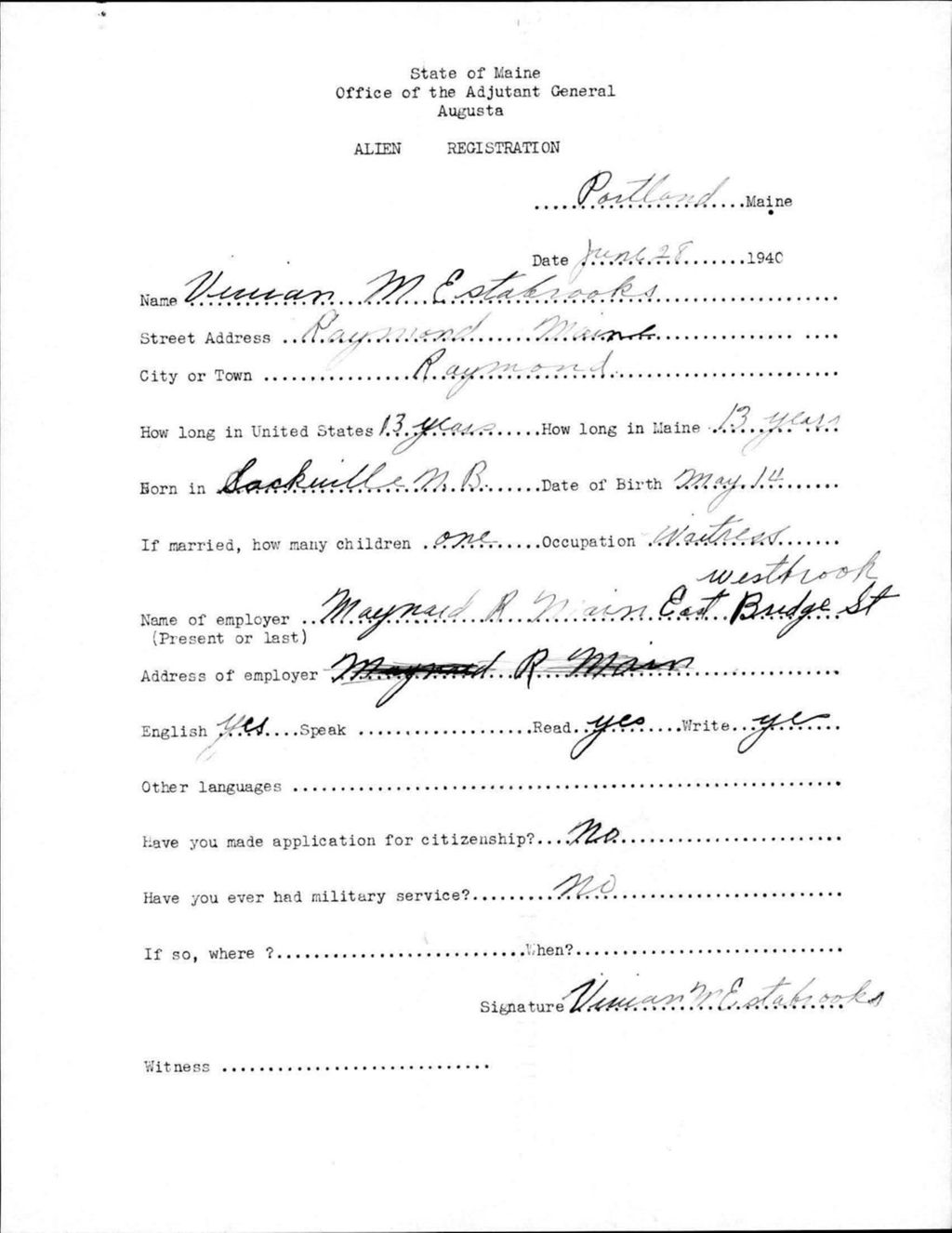 Miniature of Alien Registration- Estabrooks, Vivian M. (Portland, Cumberland County)