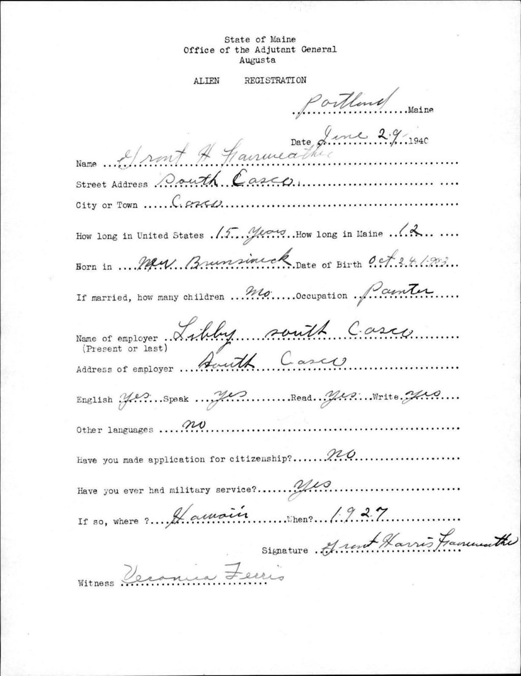 Miniature of Alien Registration- Fairweather, Grant H. (Portland, Cumberland County)