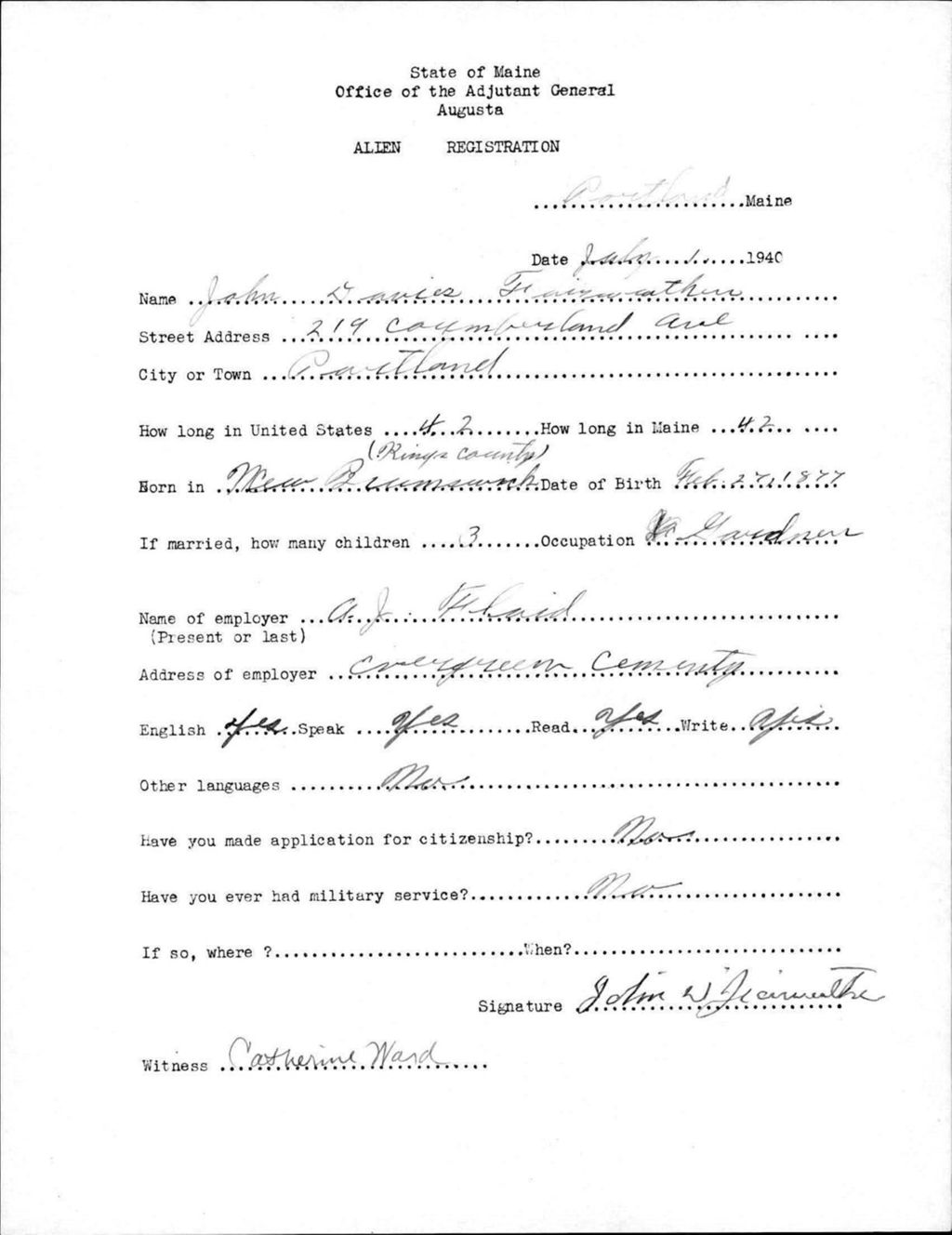 Miniature of Alien Registration- Fairweather, John D. (Portland, Cumberland County)