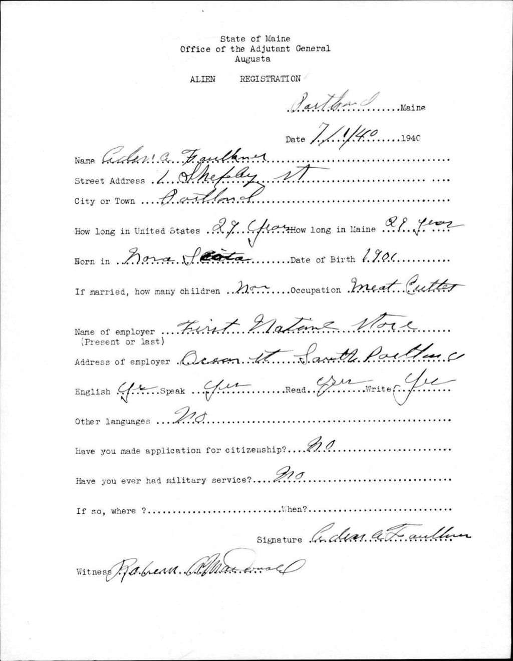Miniature of Alien Registration- Faulkner, Ader A. (Portland, Cumberland County)