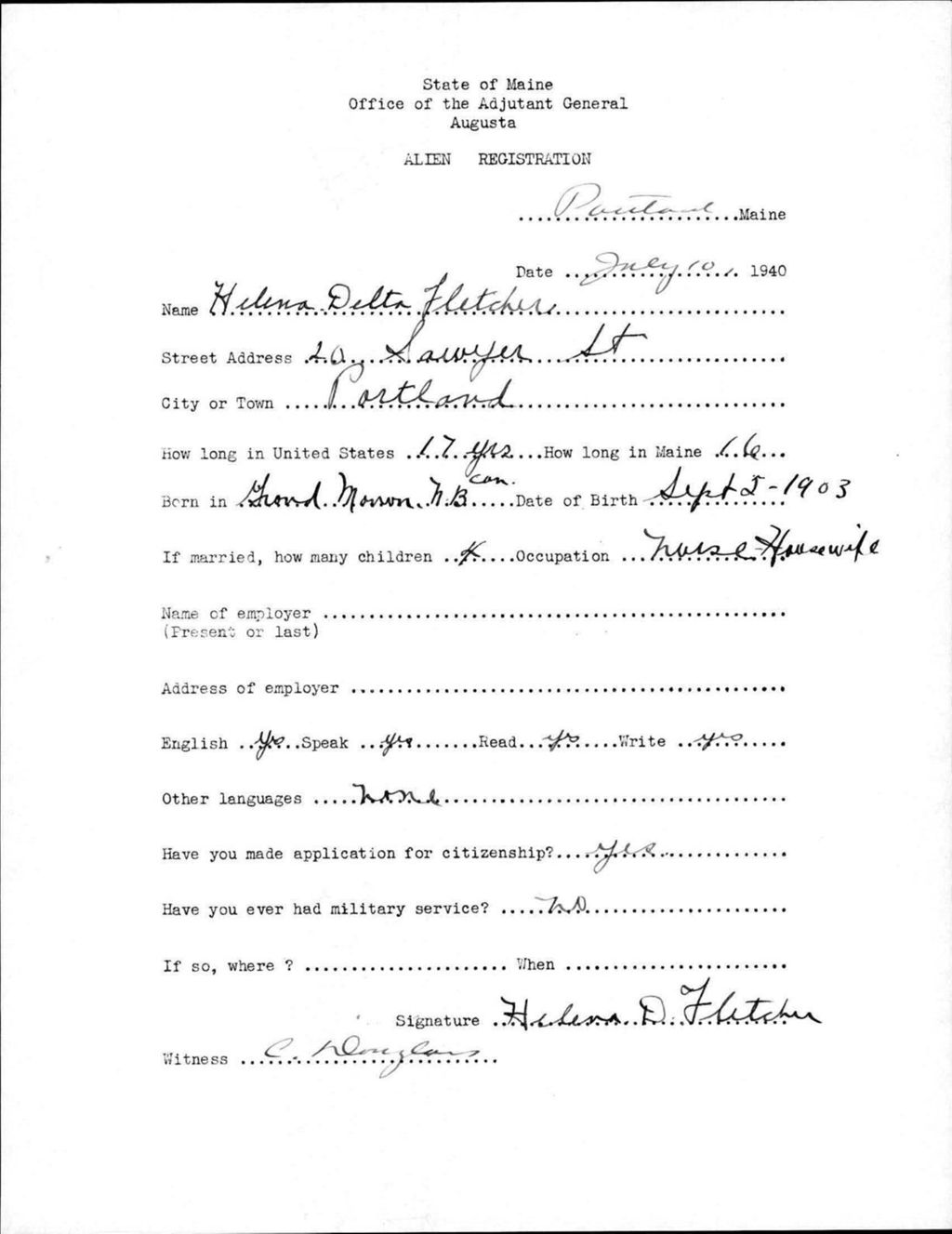 Miniature of Alien Registration- Fletcher, Helena D. (Portland, Cumberland County)