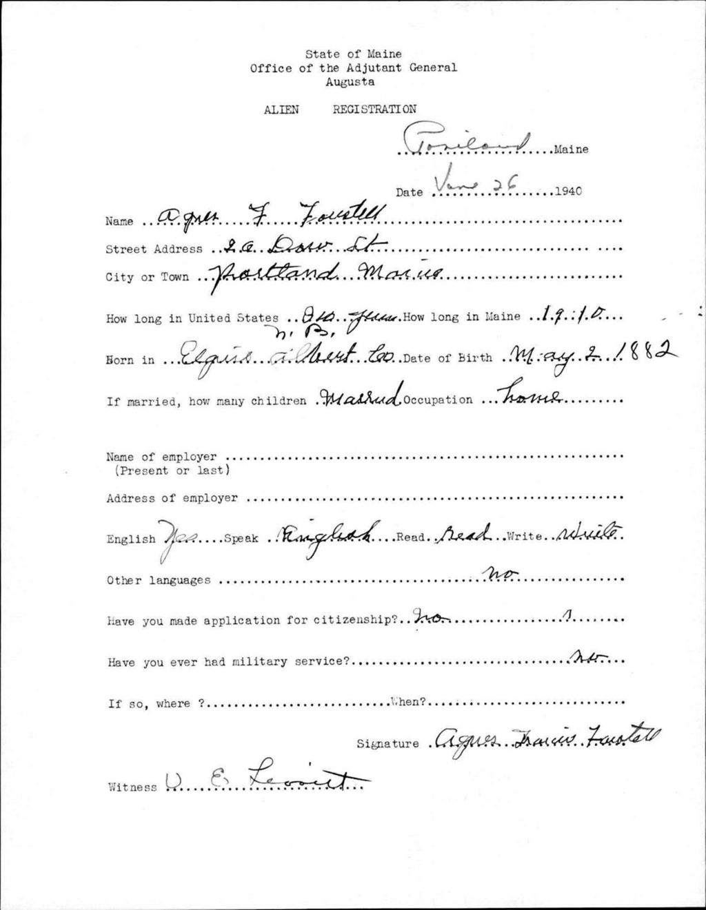 Miniature of Alien Registration- Forestell, Agnes F. (Portland, Cumberland County)