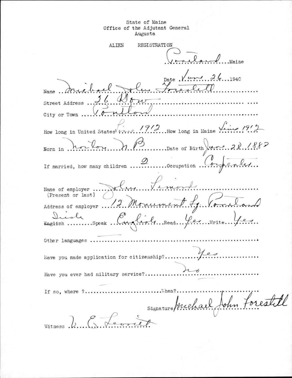 Miniature of Alien Registration- Forestell, Michael J. (Portland, Cumberland County)