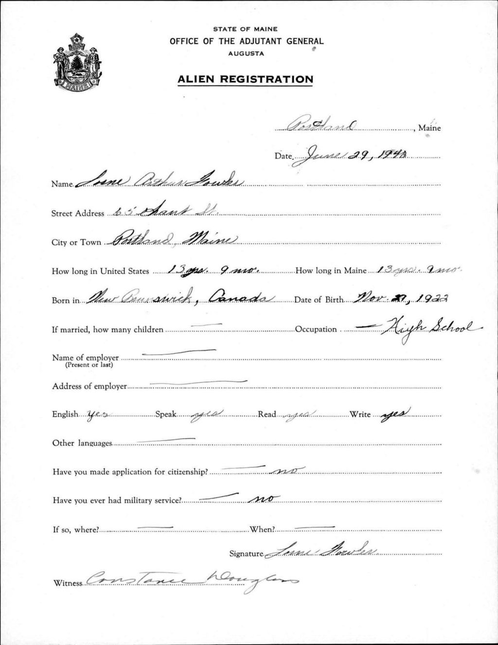 Miniature of Alien Registration- Fowler, Lorne A. (Portland, Cumberland County)