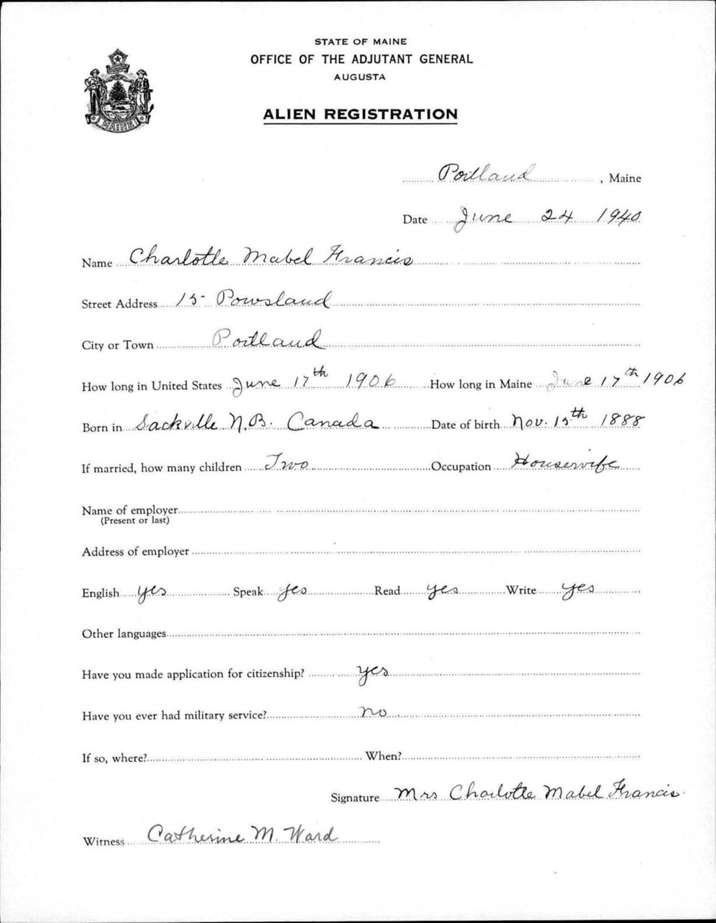 Miniature of Alien Registration- Francis, Charlotte M. (Portland, Cumberland County)