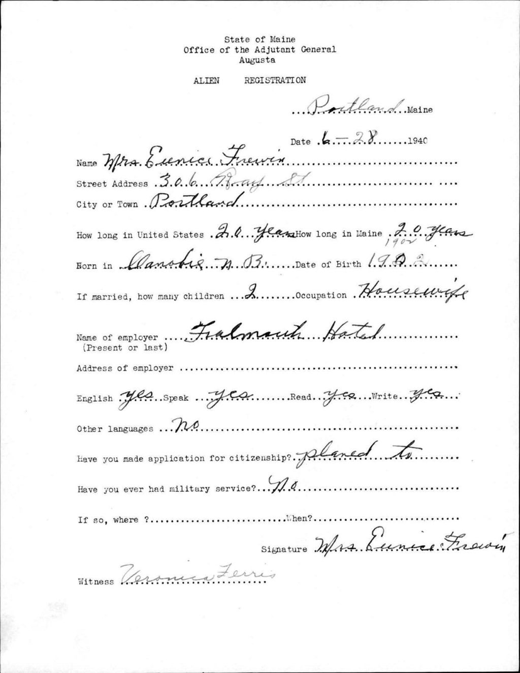 Miniature of Alien Registration- Frewin, Eunice (Portland, Cumberland County)
