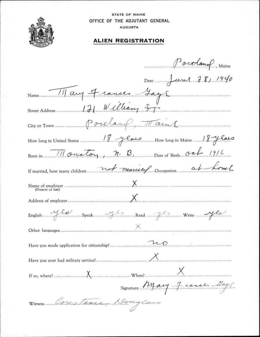 Miniature of Alien Registration- Gage, Mary F. (Portland, Cumberland County)