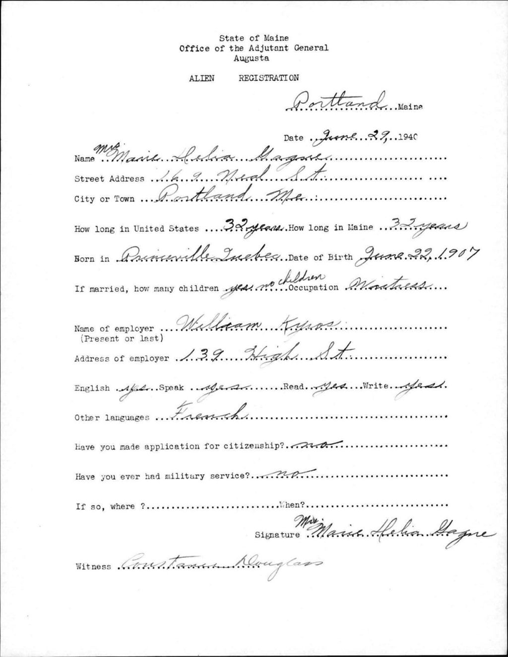 Miniature of Alien Registration- Gagne, Marie D. (Portland, Cumberland County)