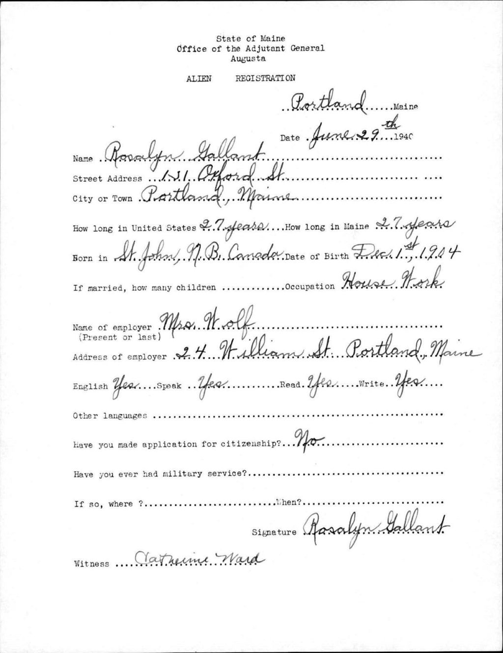 Miniature of Alien Registration- Gallant, Rosalyn (Portland, Cumberland County)