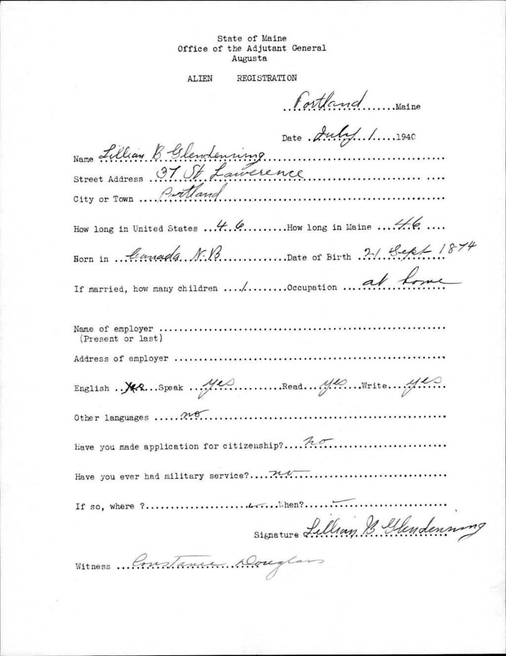 Miniature of Alien Registration- Glendenning, Lillian B. (Portland, Cumberland County)