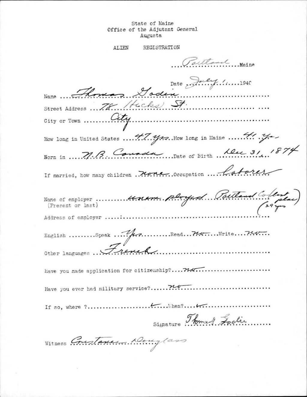 Miniature of Alien Registration- Godin, Thomas (Portland, Cumberland County)