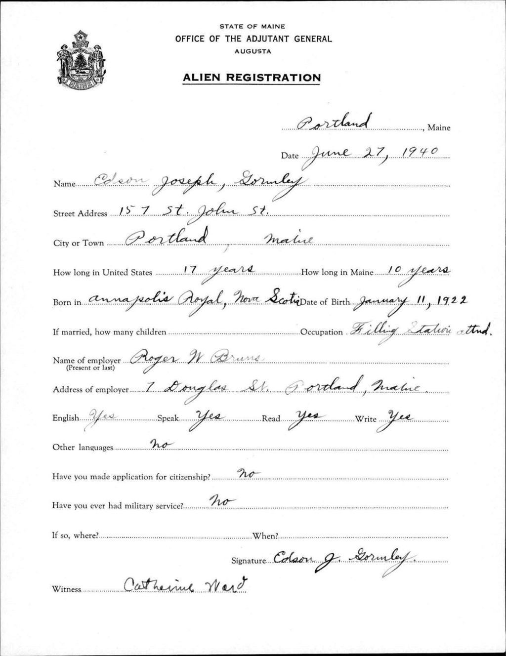 Miniature of Alien Registration- Gormley, Edson J. (Portland, Cumberland County)