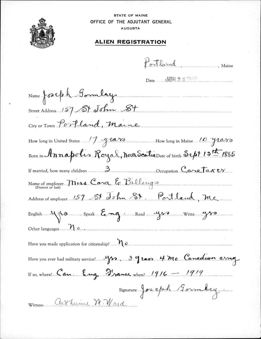 Miniature of Alien Registration- Gormley, Joseph (Portland, Cumberland County)