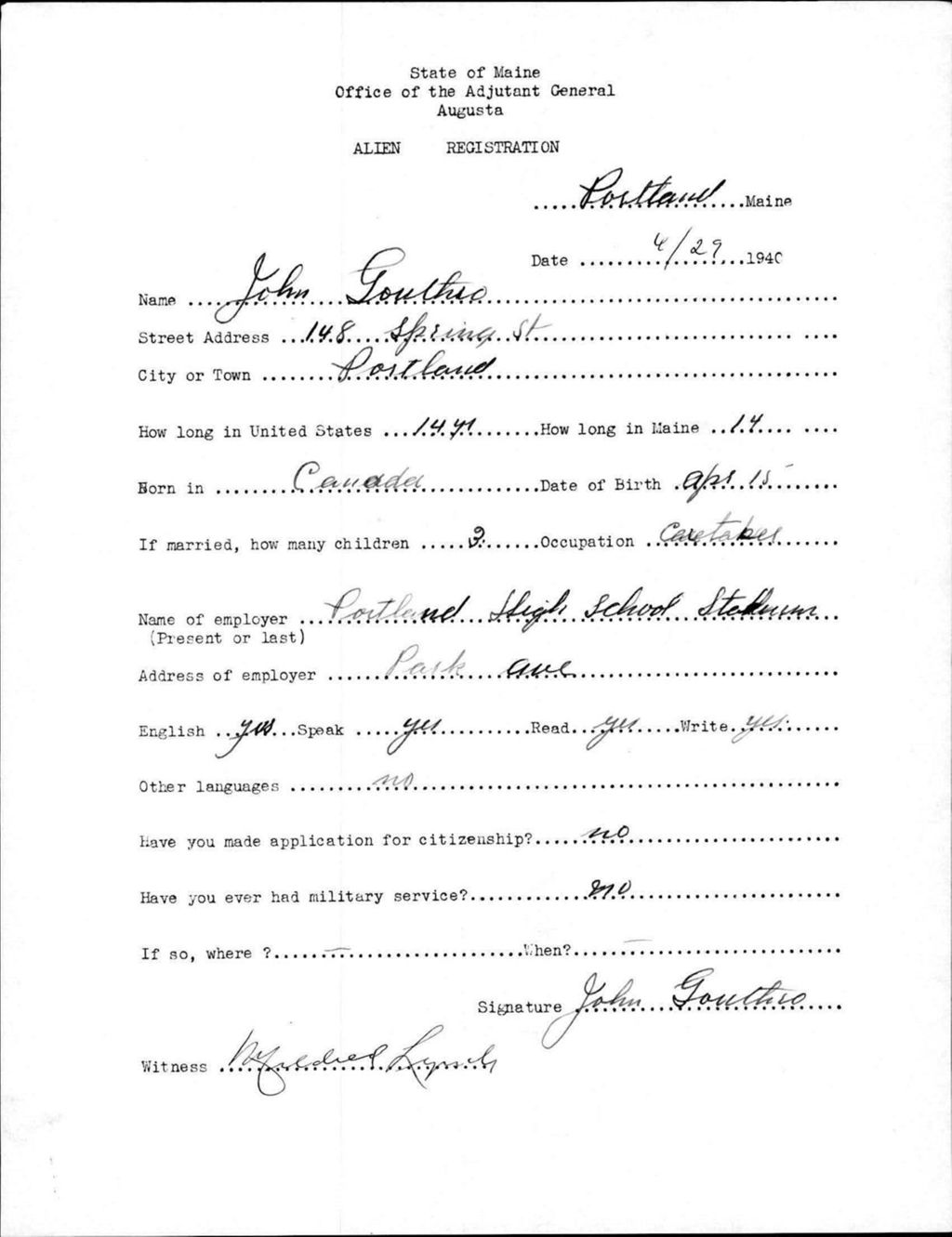 Miniature of Alien Registration- Gouthro, John (Portland, Cumberland County)