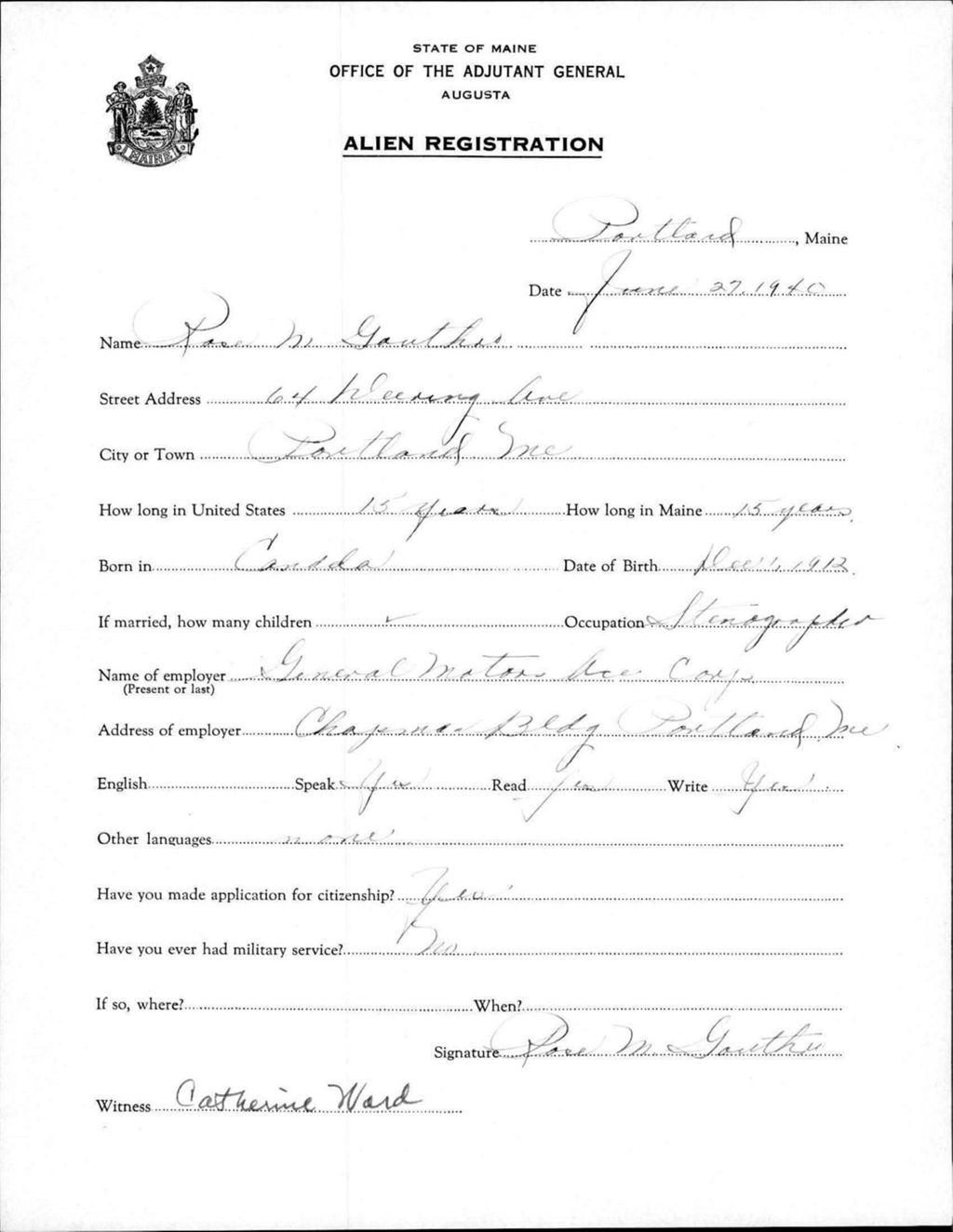 Miniature of Alien Registration- Gouthro, Rose M. (Portland, Cumberland County)