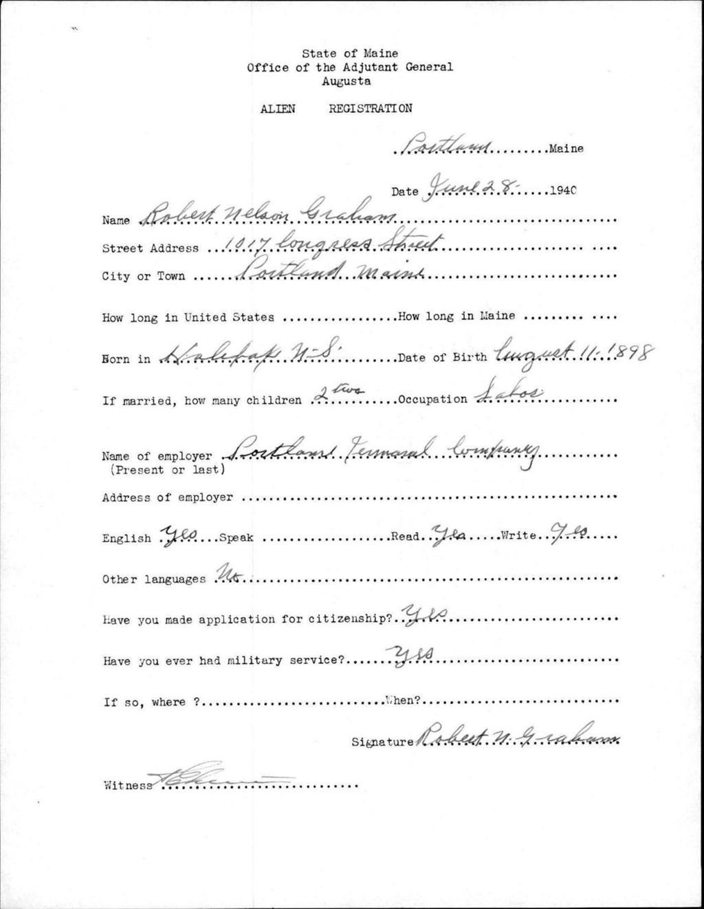 Miniature of Alien Registration- Graham, Robert N. (Portland, Cumberland County)