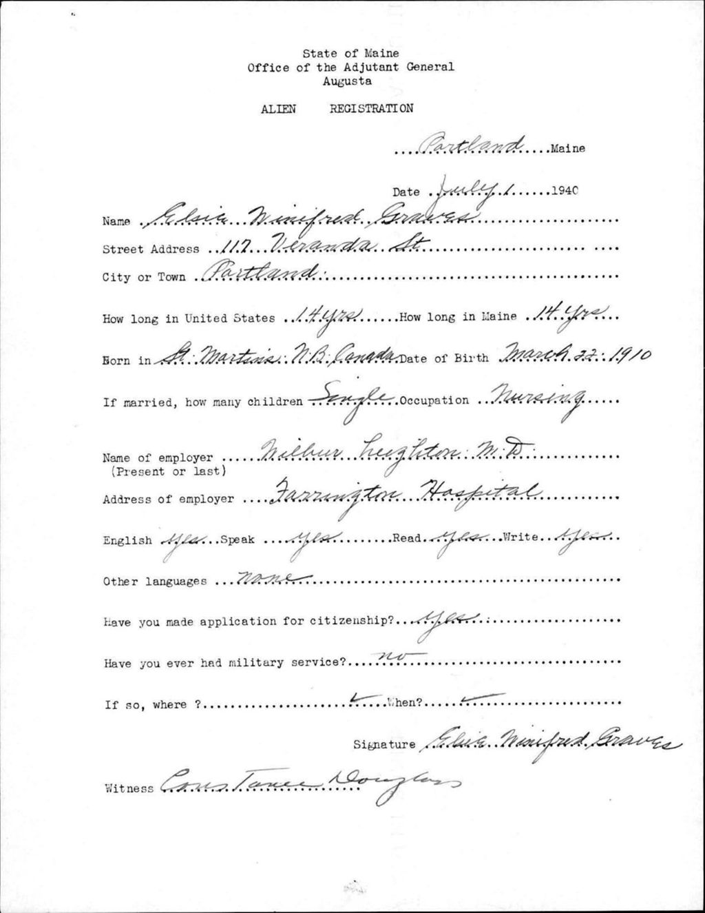 Miniature of Alien Registration- Graves, Elsie W. (Portland, Cumberland County)