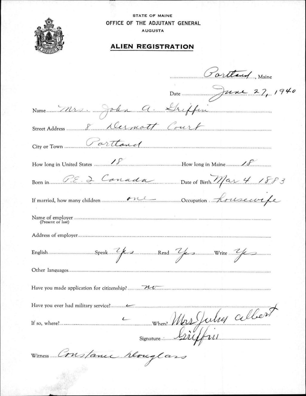 Miniature of Alien Registration- Griffin, John A. (Portland, Cumberland County)