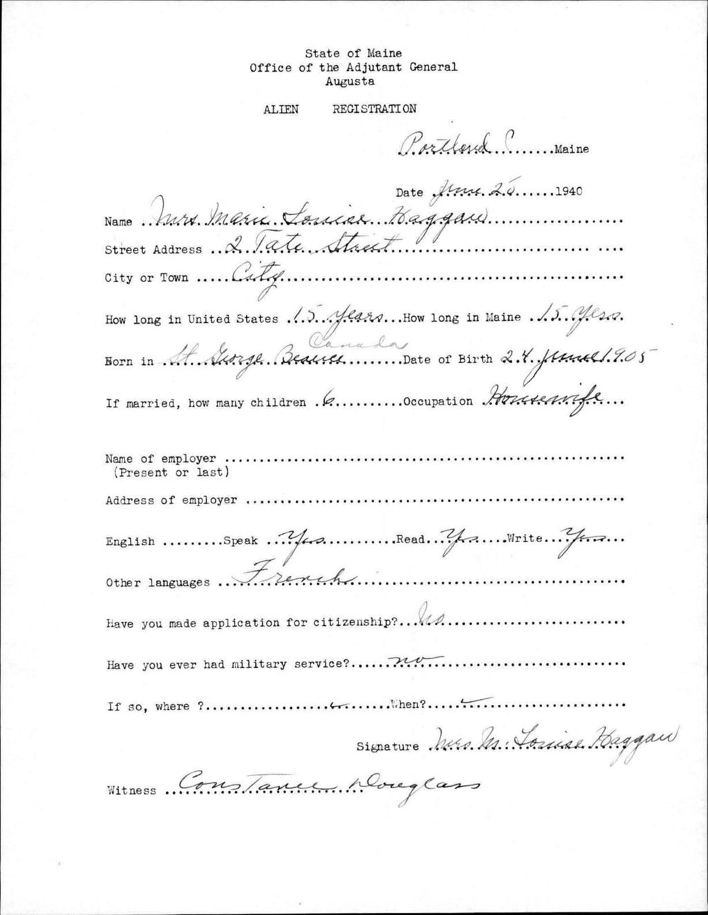 Miniature of Alien Registration- Haggan, Marie L. (Portland, Cumberland County)