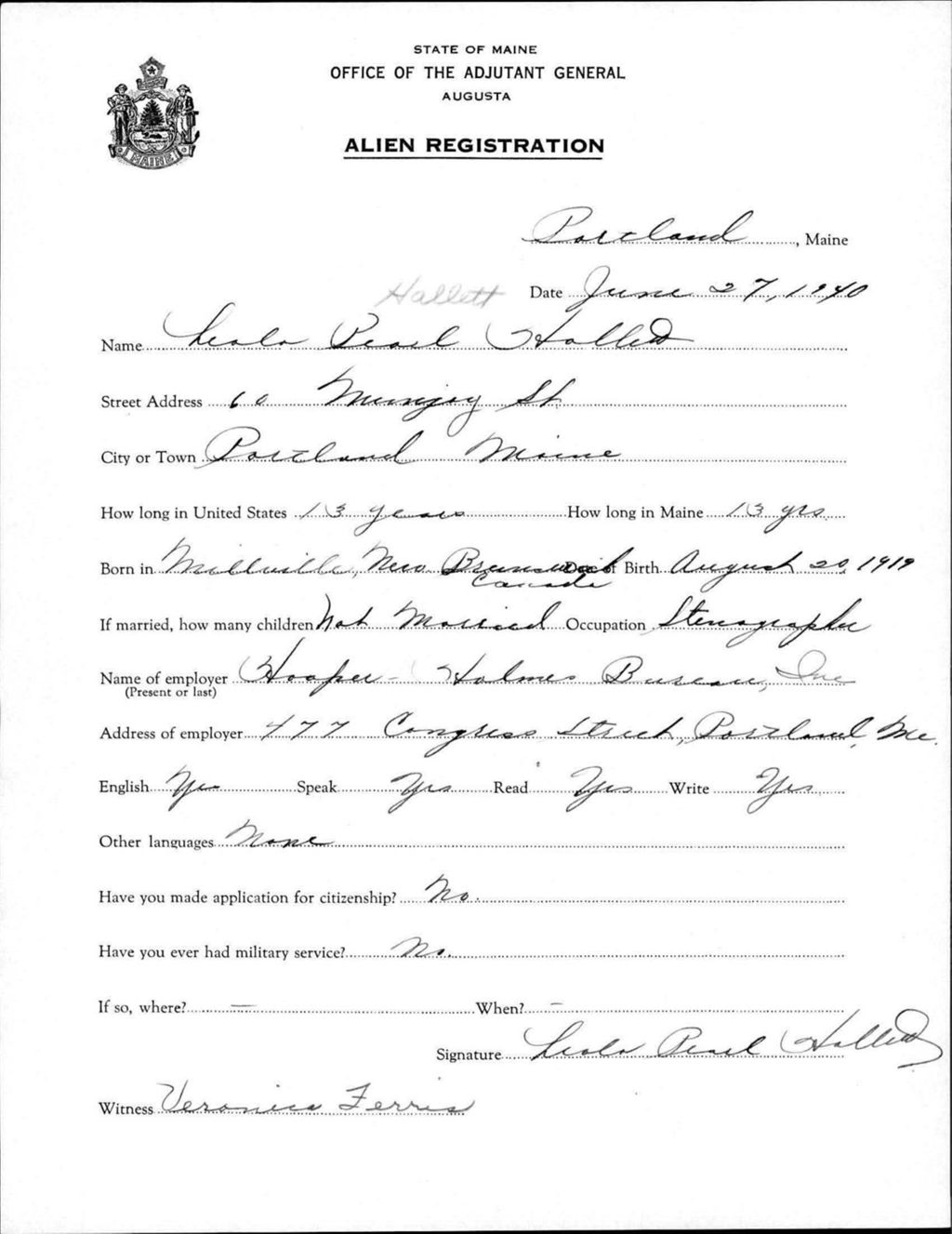 Miniature of Alien Registration- Hallett, Leola P. (Portland, Cumberland County)