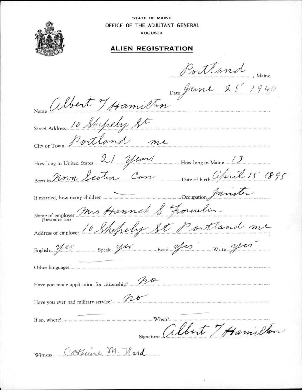 Miniature of Alien Registration- Hamilton, Albert T. (Portland, Cumberland County)