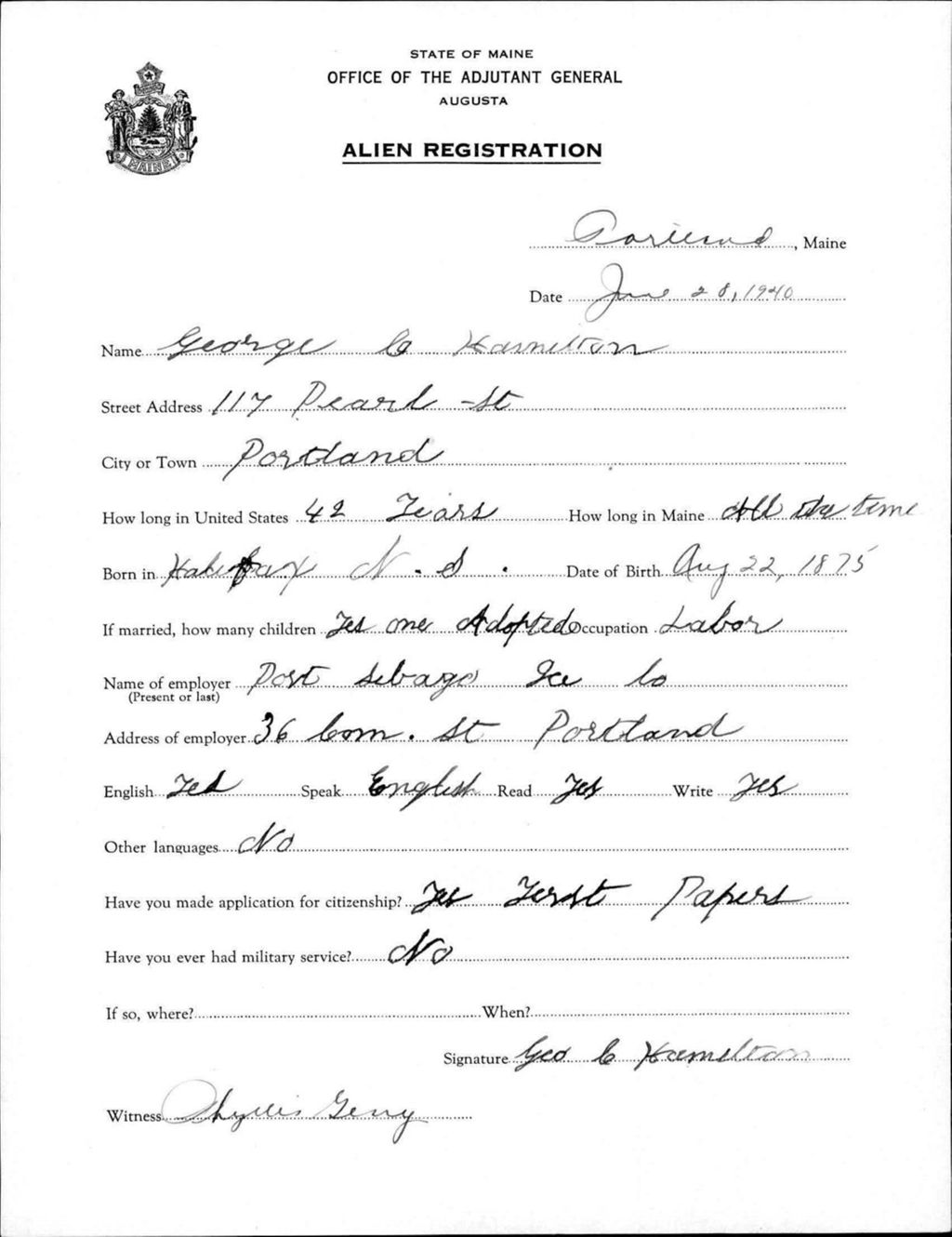 Miniature of Alien Registration- Hamilton, George C. (Portland, Cumberland County)
