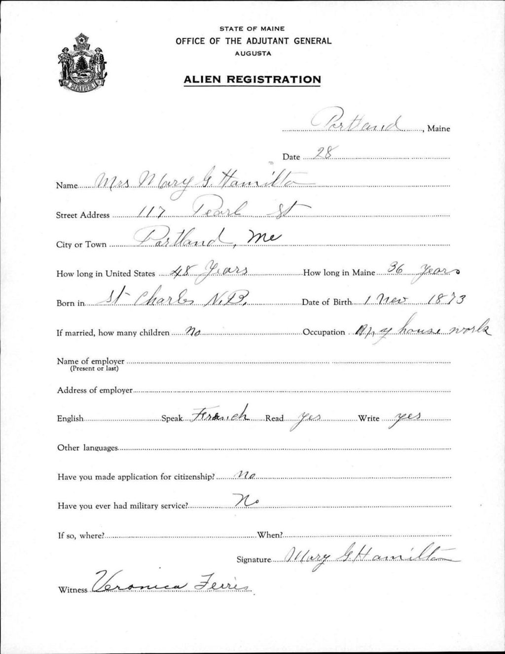 Miniature of Alien Registration- Hamilton, Mary G. (Portland, Cumberland County)