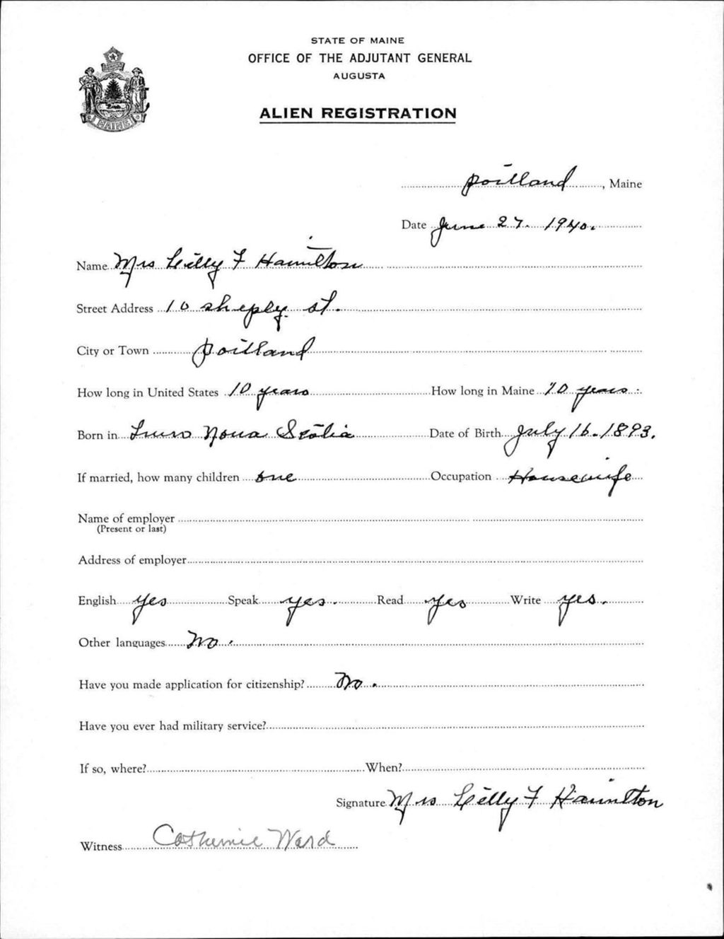 Miniature of Alien Registration- Hamilton, Lilly F. (Portland, Cumberland County)