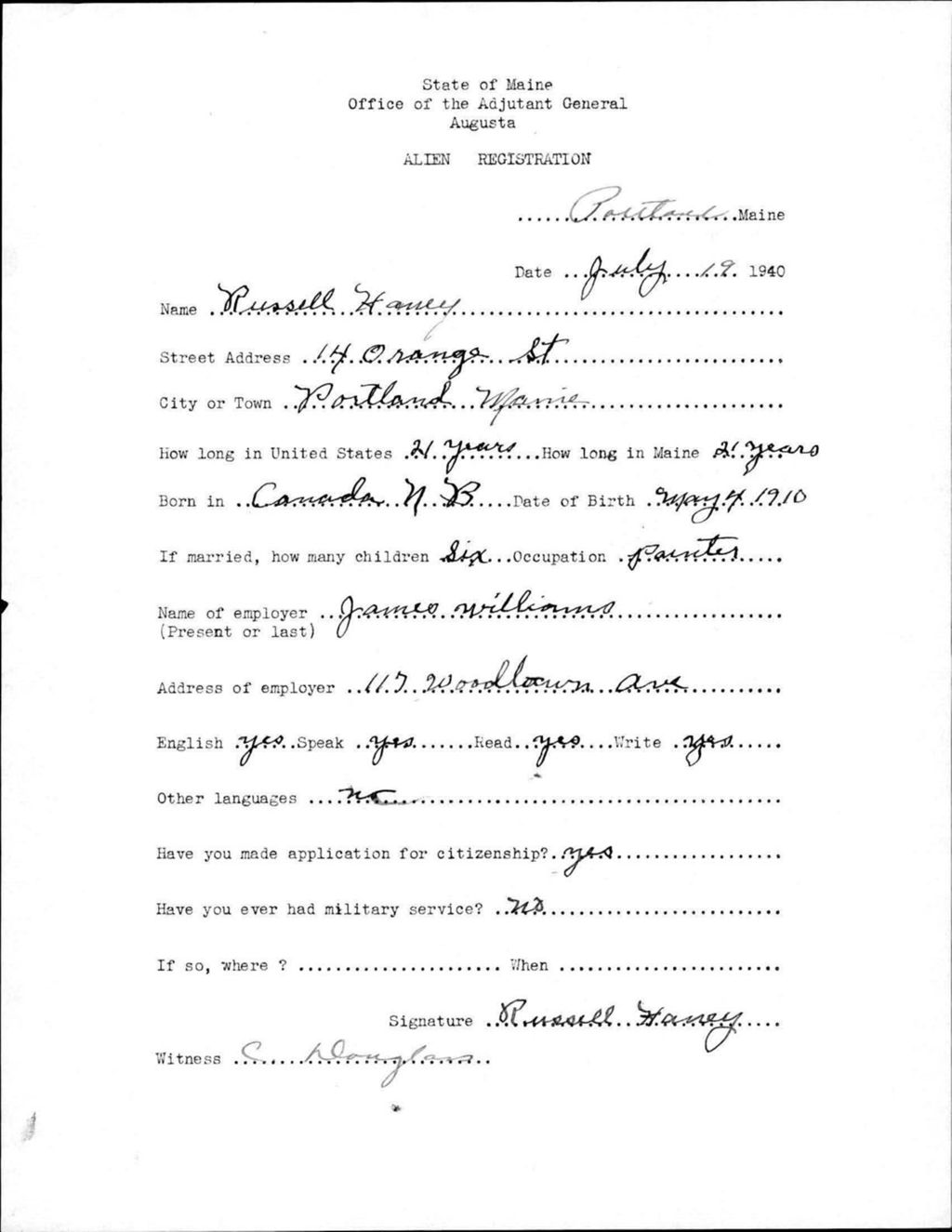 Miniature of Alien Registration- Haney, Russell (Portland, Cumberland County)