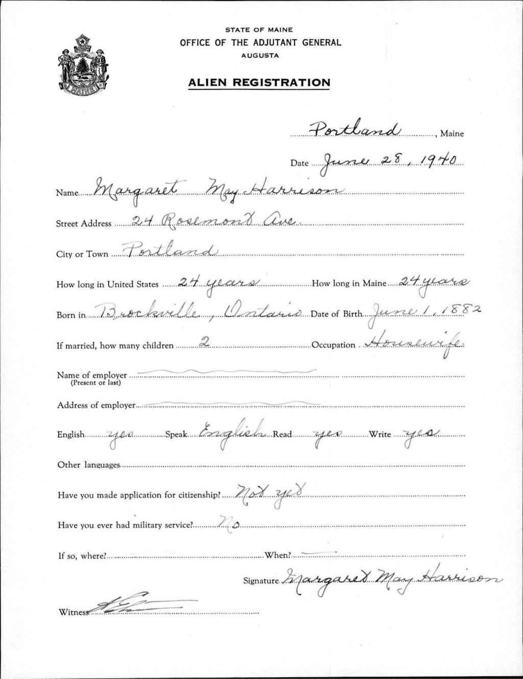Miniature of Alien Registration- Harrison, Margaret M. (Portland, Cumberland County)