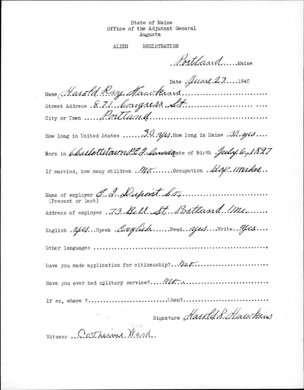 Miniature of Alien Registration- Hawkins, Harold R. (Portland, Cumberland County)