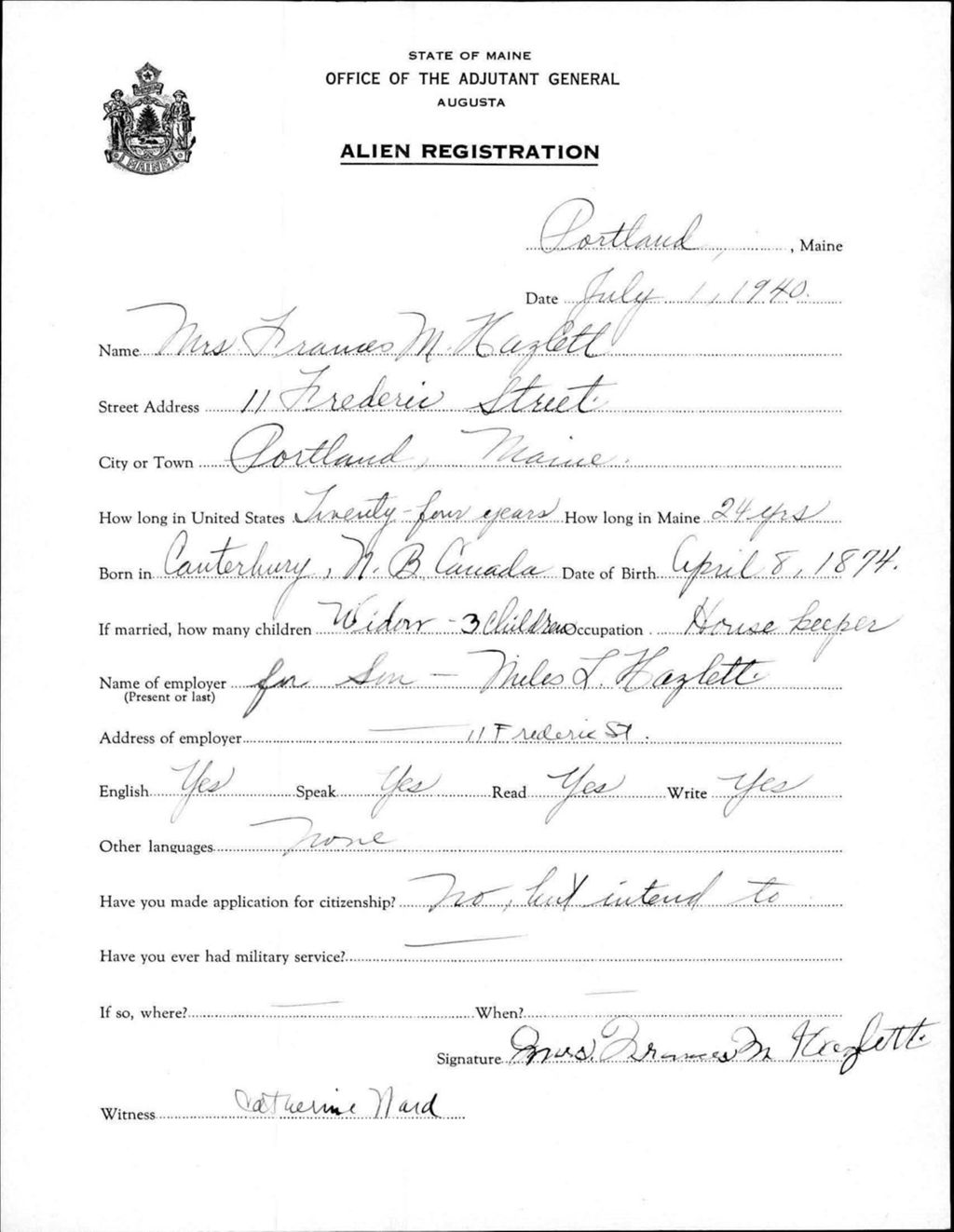 Miniature of Alien Registration- Hazlett, Frances M. (Portland, Cumberland County)