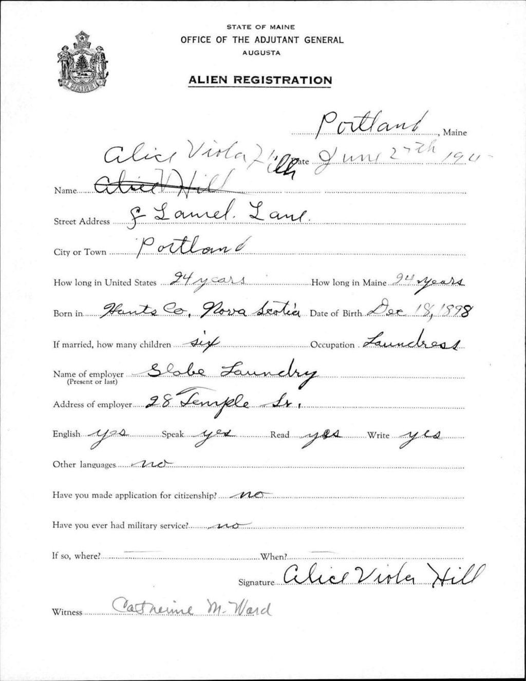 Miniature of Alien Registration- Hill, Alice V. (Portland, Cumberland County)