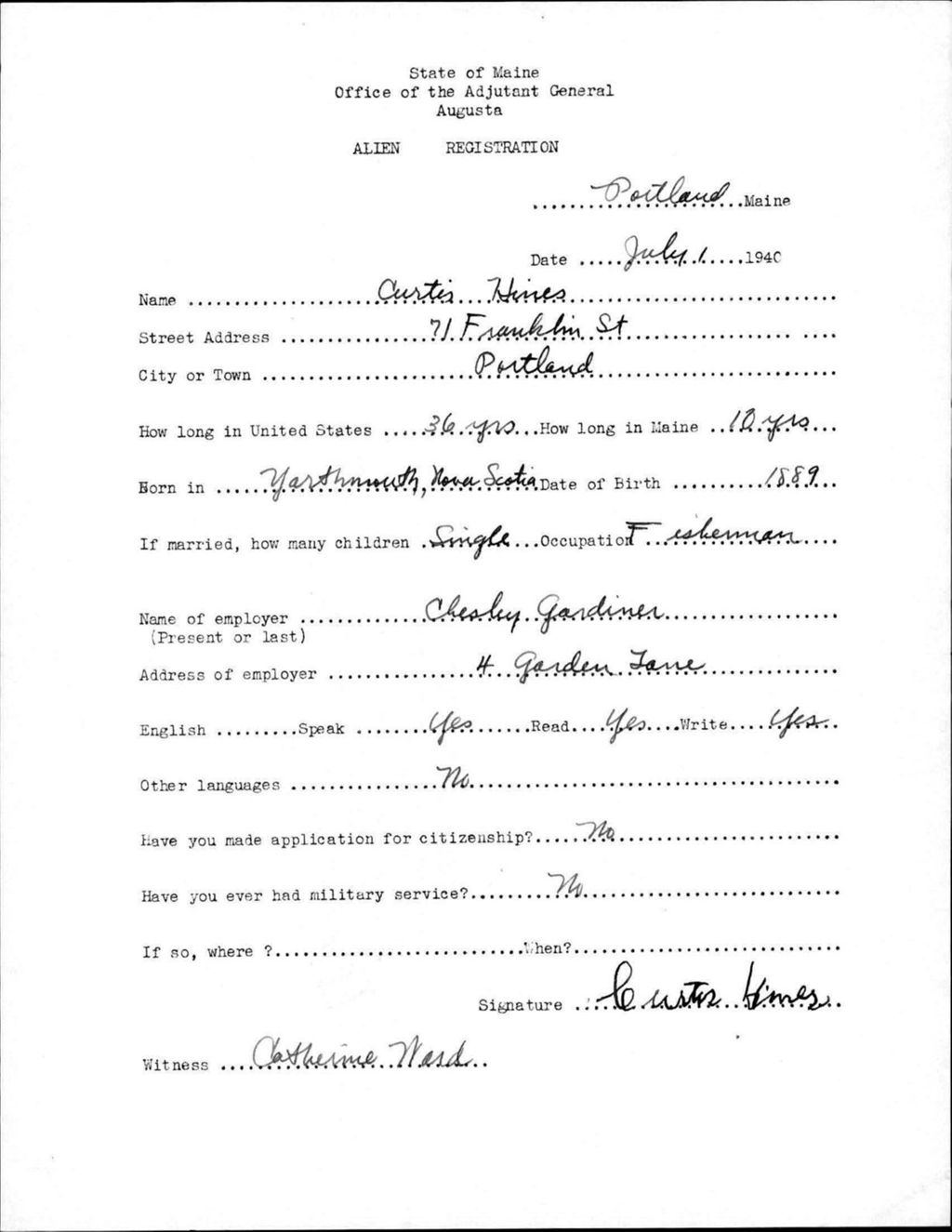 Miniature of Alien Registration- Hines, Curtis (Portland, Cumberland County)