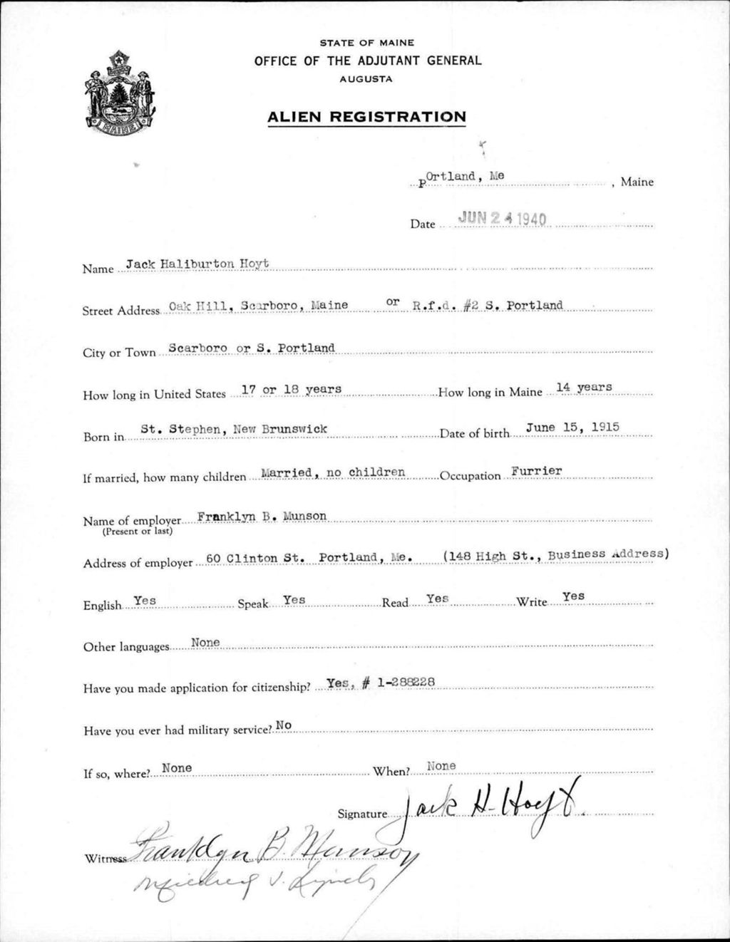 Miniature of Alien Registration- Hoyt, Jack H. (Portland, Cumberland County)