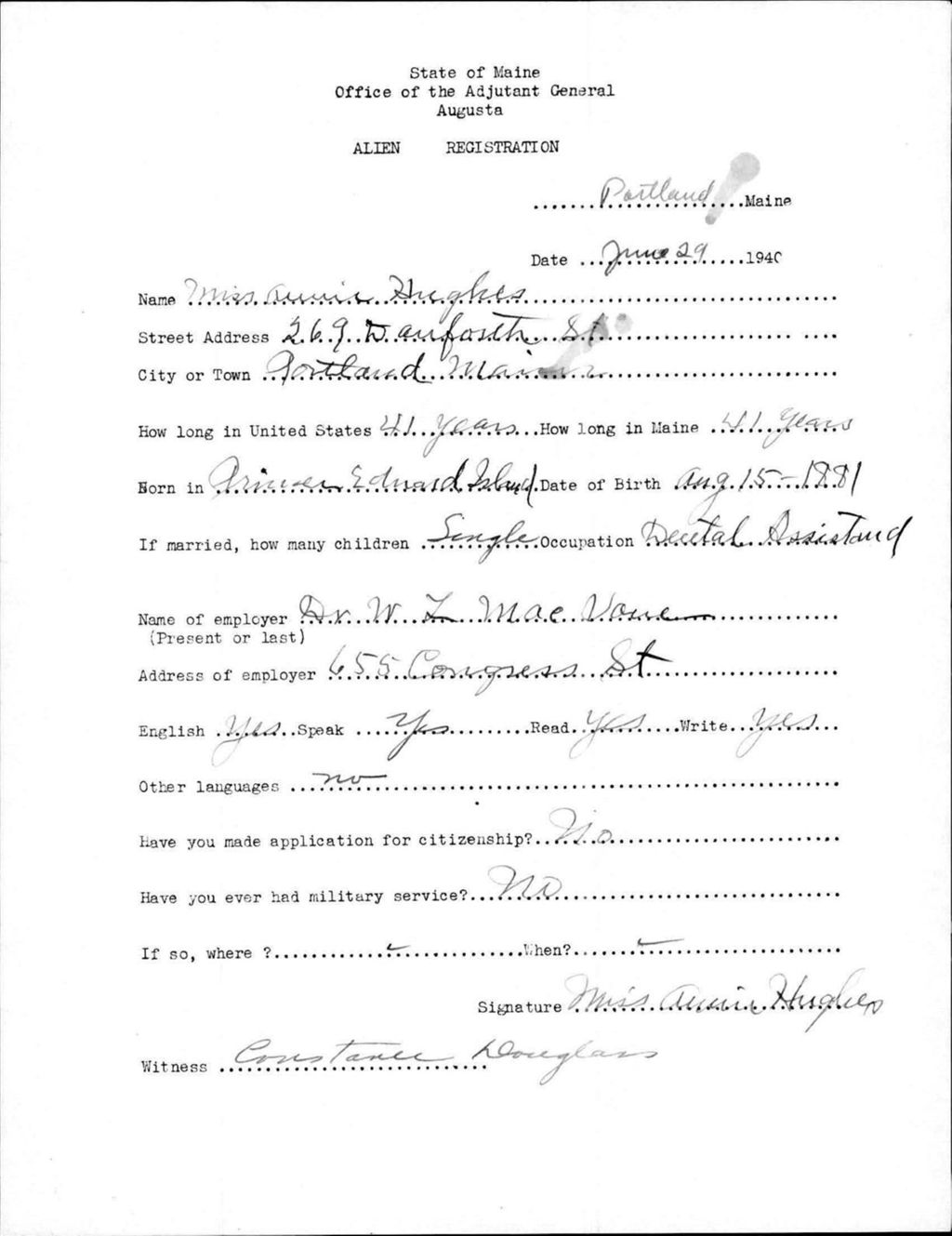 Miniature of Alien Registration- Hughes, Annie (Portland, Cumberland County)