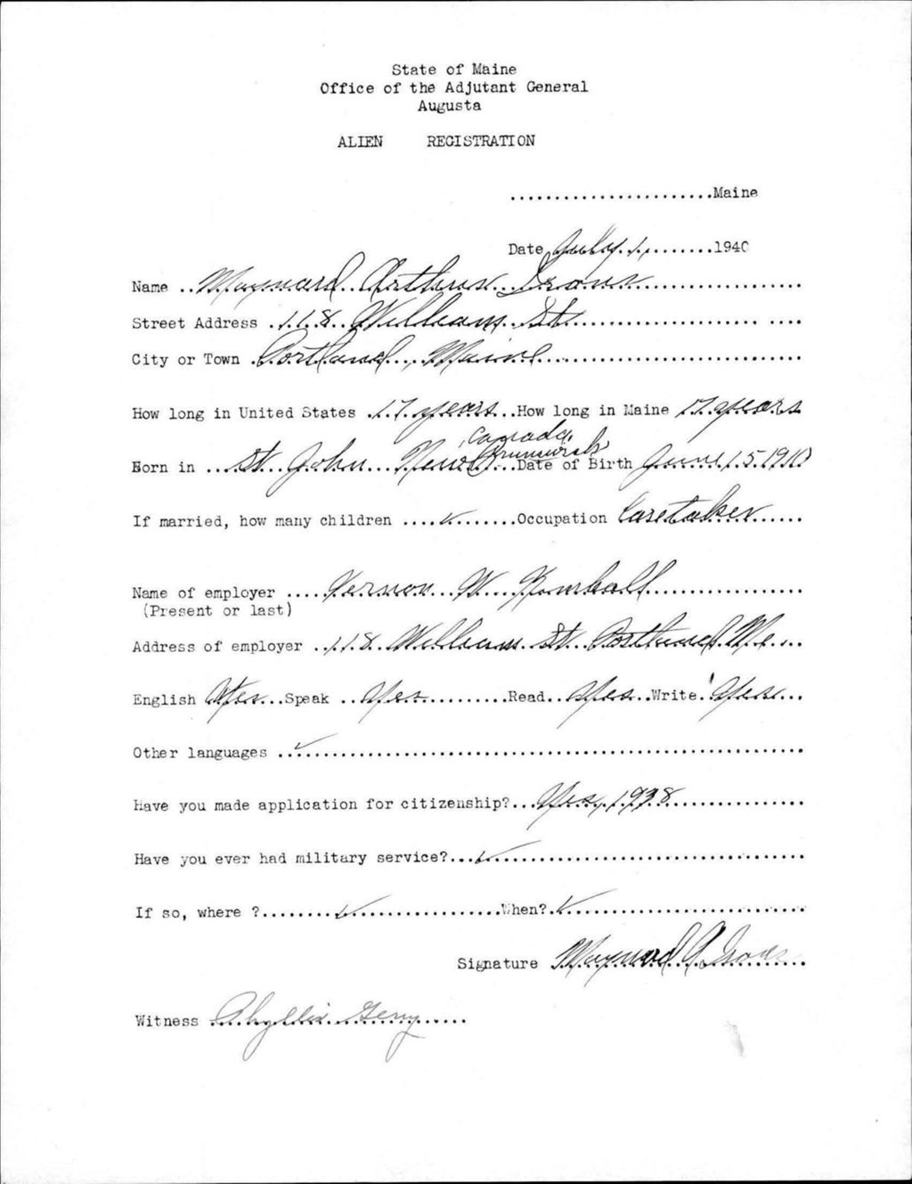 Miniature of Alien Registration- Irons, Maynard A. (Portland, Cumberland County)