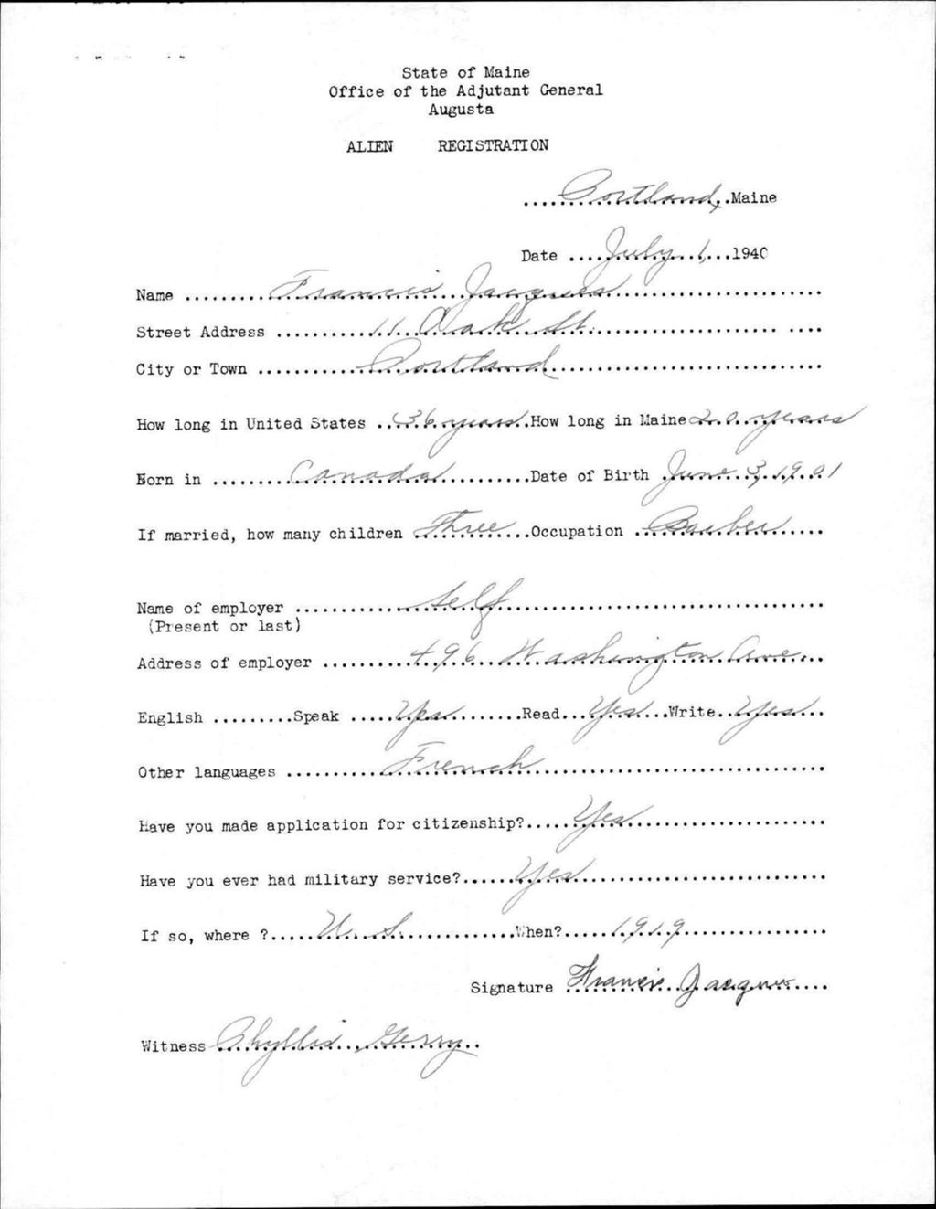 Miniature of Alien Registration- Jacques, Francis (Portland, Cumberland County)