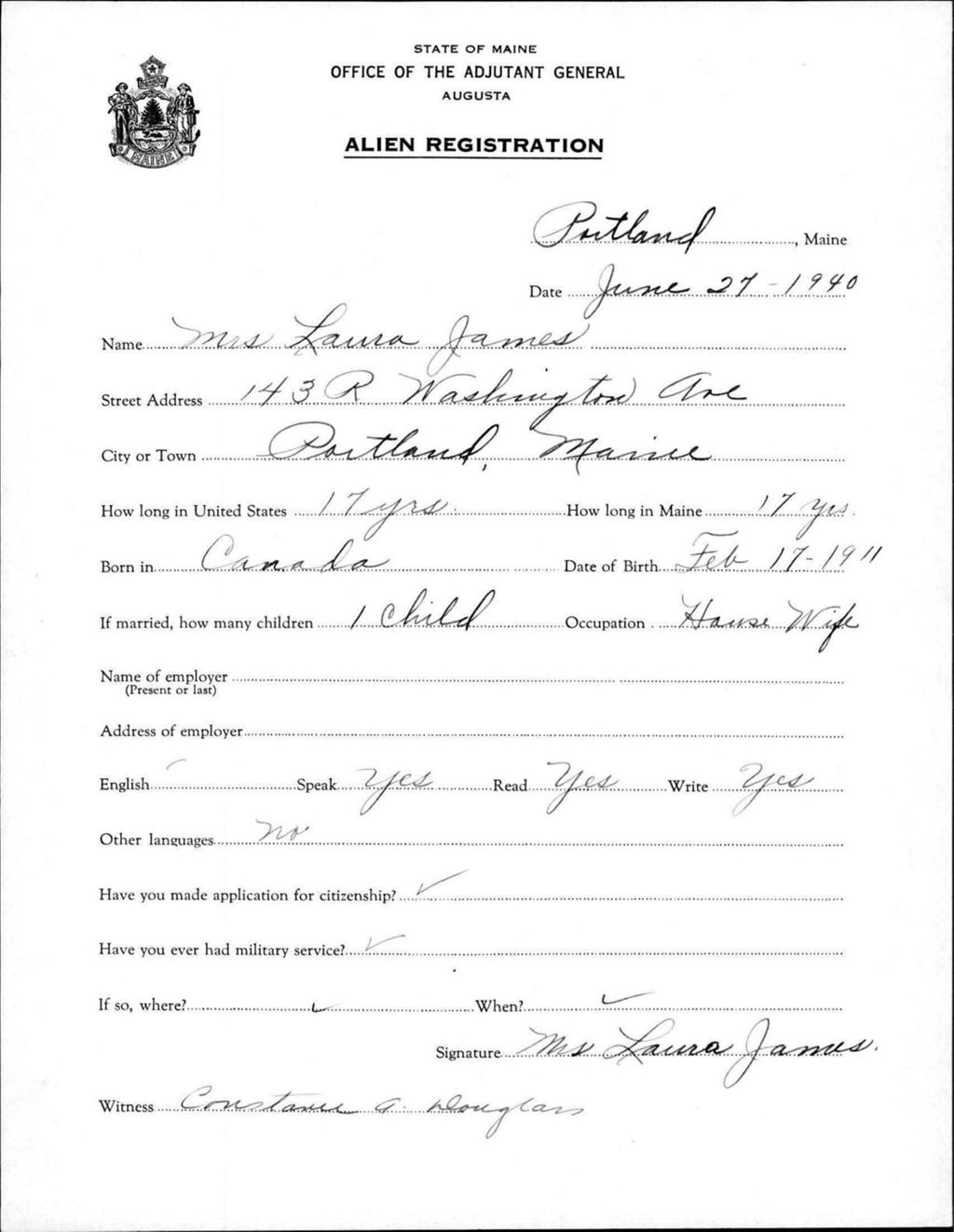 Miniature of Alien Registration- James, Laura (Portland, Cumberland County)
