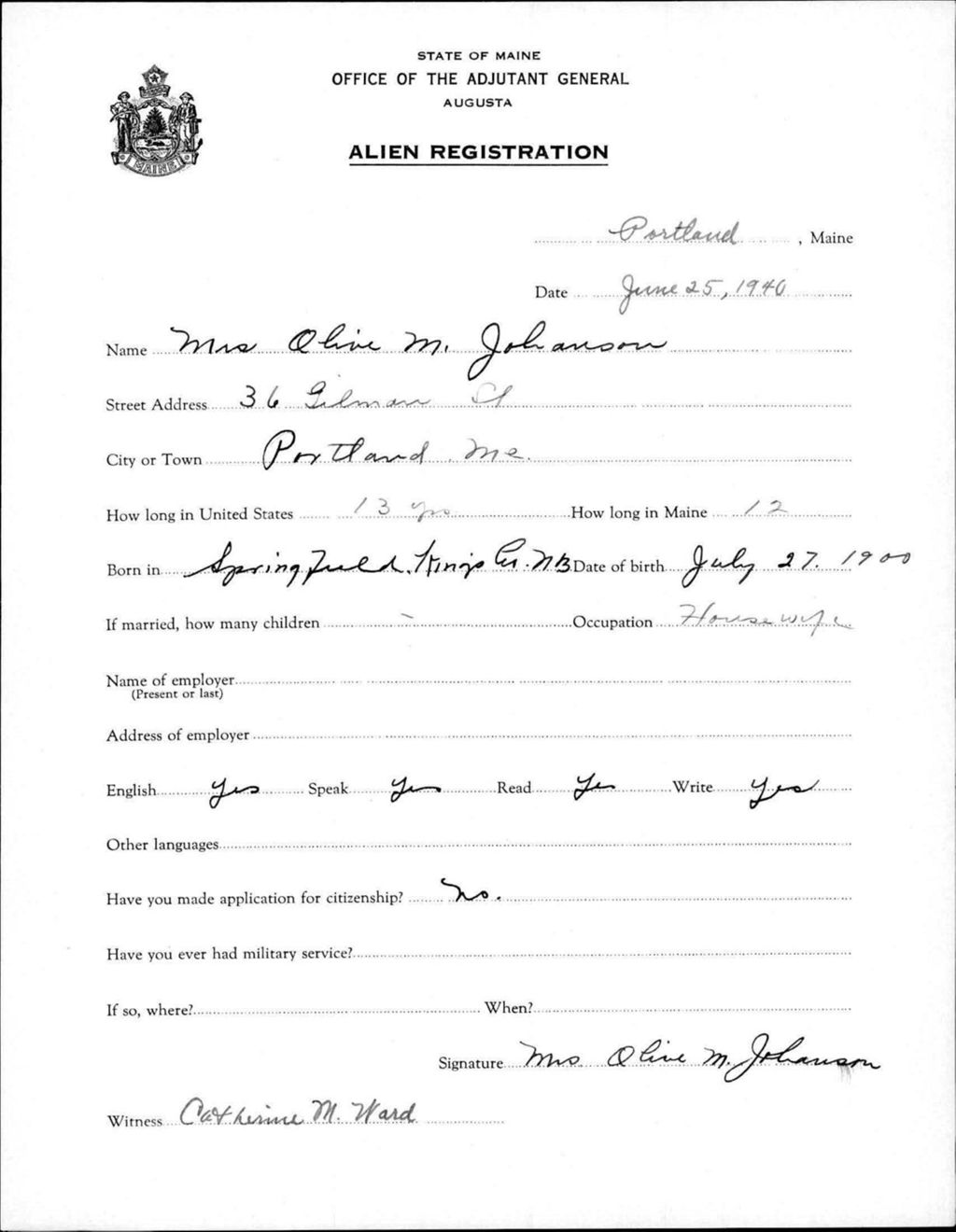 Miniature of Alien Registration- Johnson, Olive M. (Portland, Cumberland County)