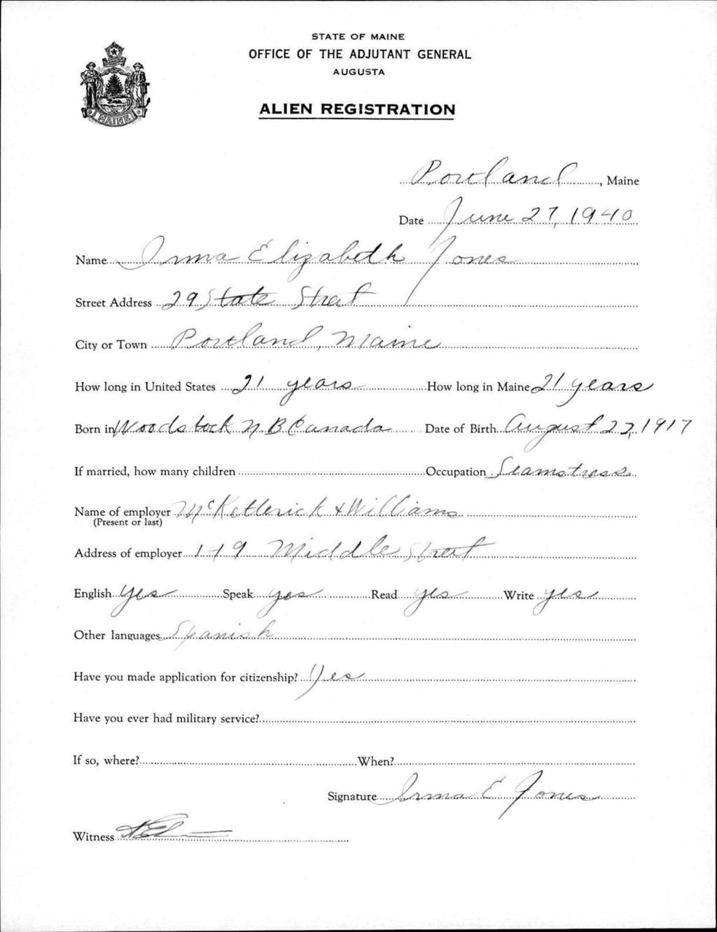 Miniature of Alien Registration- Jones, Irma E. (Portland, Cumberland County)