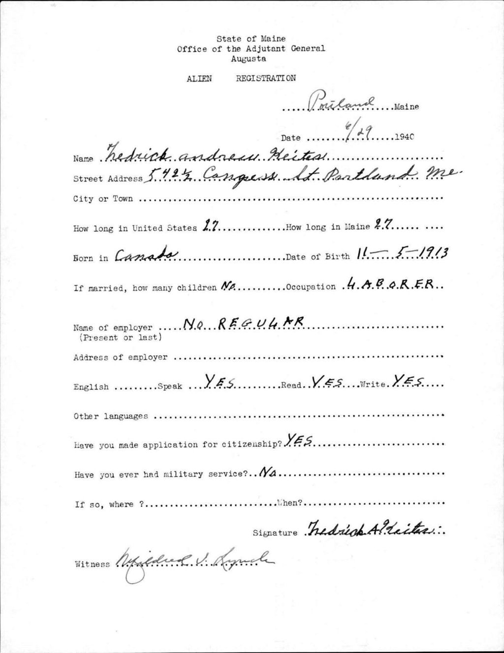 Miniature of Alien Registration- Keites, Fredrick A. (Portland, Cumberland County)