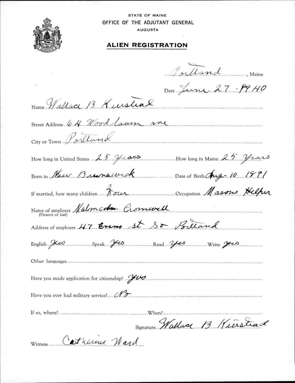 Miniature of Alien Registration- Keirstead, Wallace B. (Portland, Cumberland County)