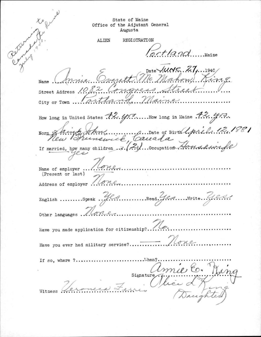 Miniature of Alien Registration- Mcmahon, Annie E. (Portland, Cumberland County)