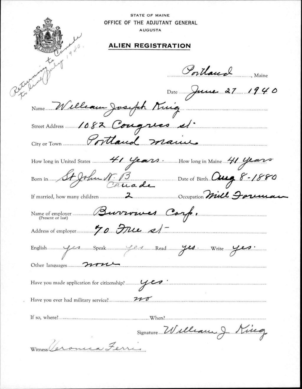Miniature of Alien Registration- King, William J. (Portland, Cumberland County)