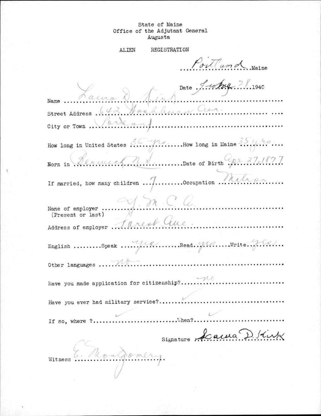 Miniature of Alien Registration- Kirk, Laura D. (Portland, Cumberland County)