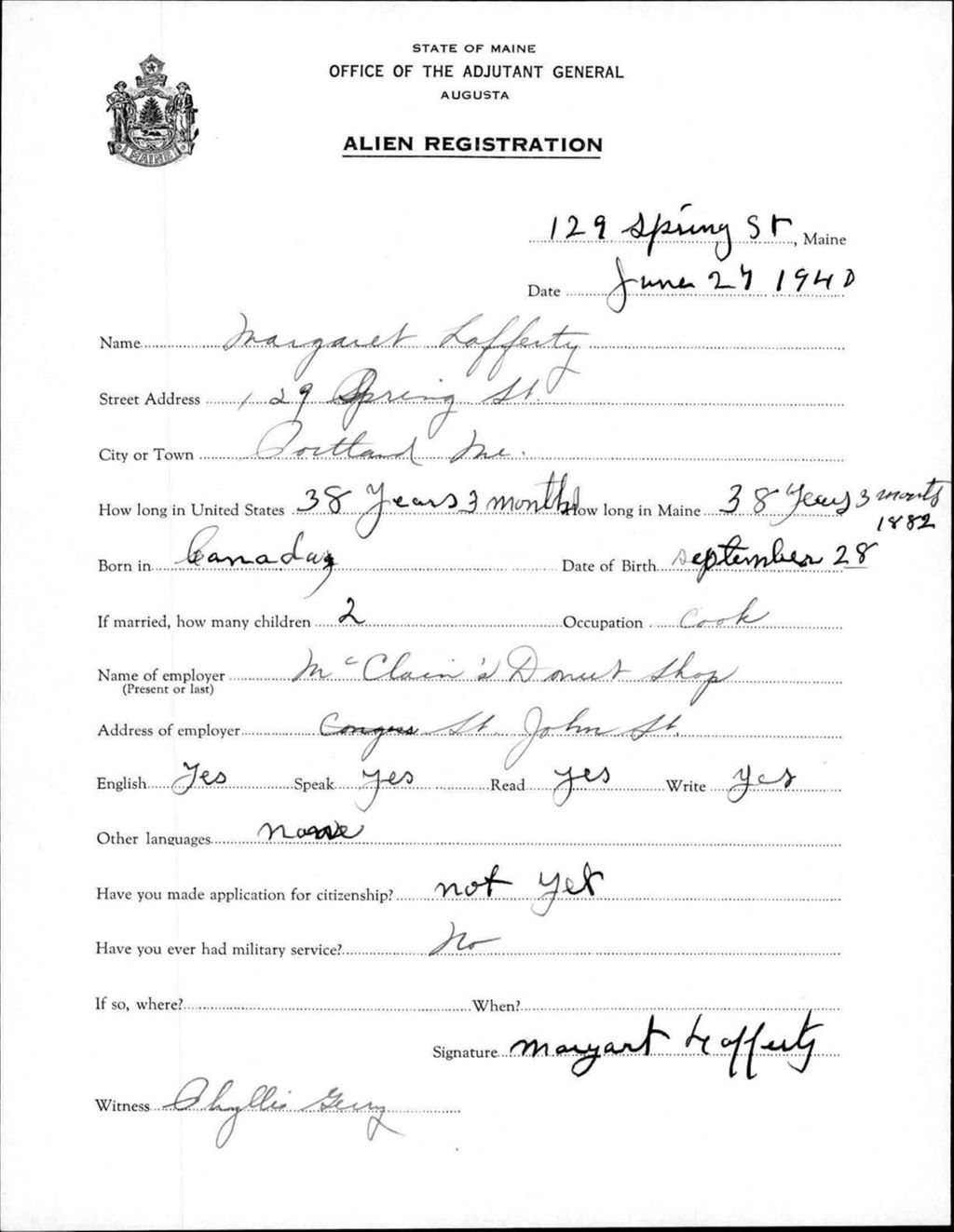 Miniature of Alien Registration- Lafferty, Margaret (Portland, Cumberland County)