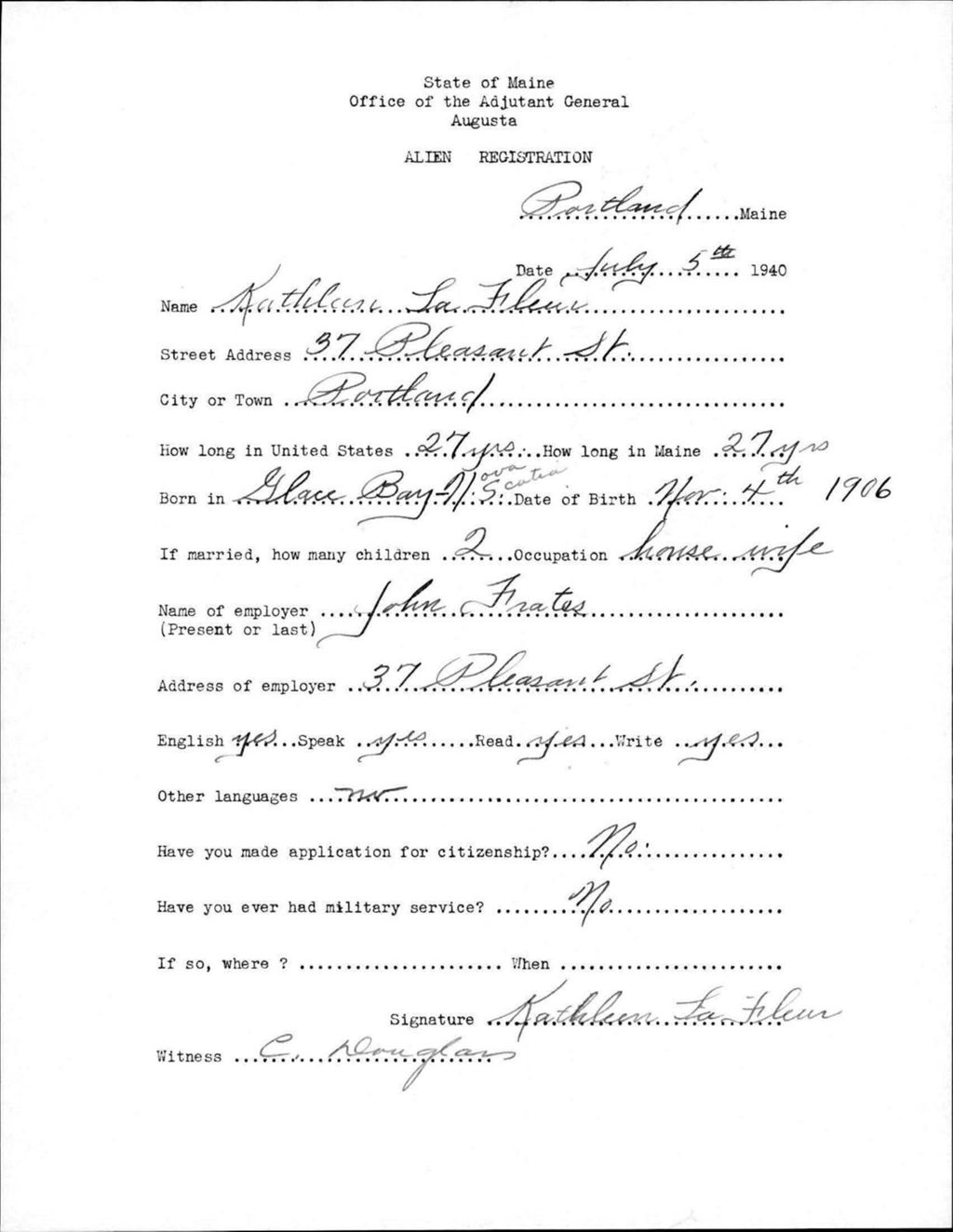 Miniature of Alien Registration- La Fleur, Kathleen (Portland, Cumberland County)