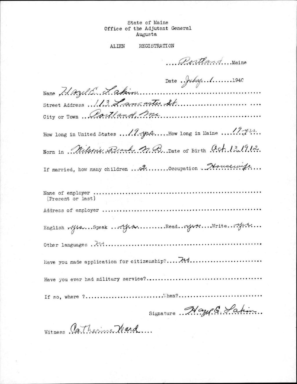 Miniature of Alien Registration- Lakin, Hazel E. (Portland, Cumberland County)
